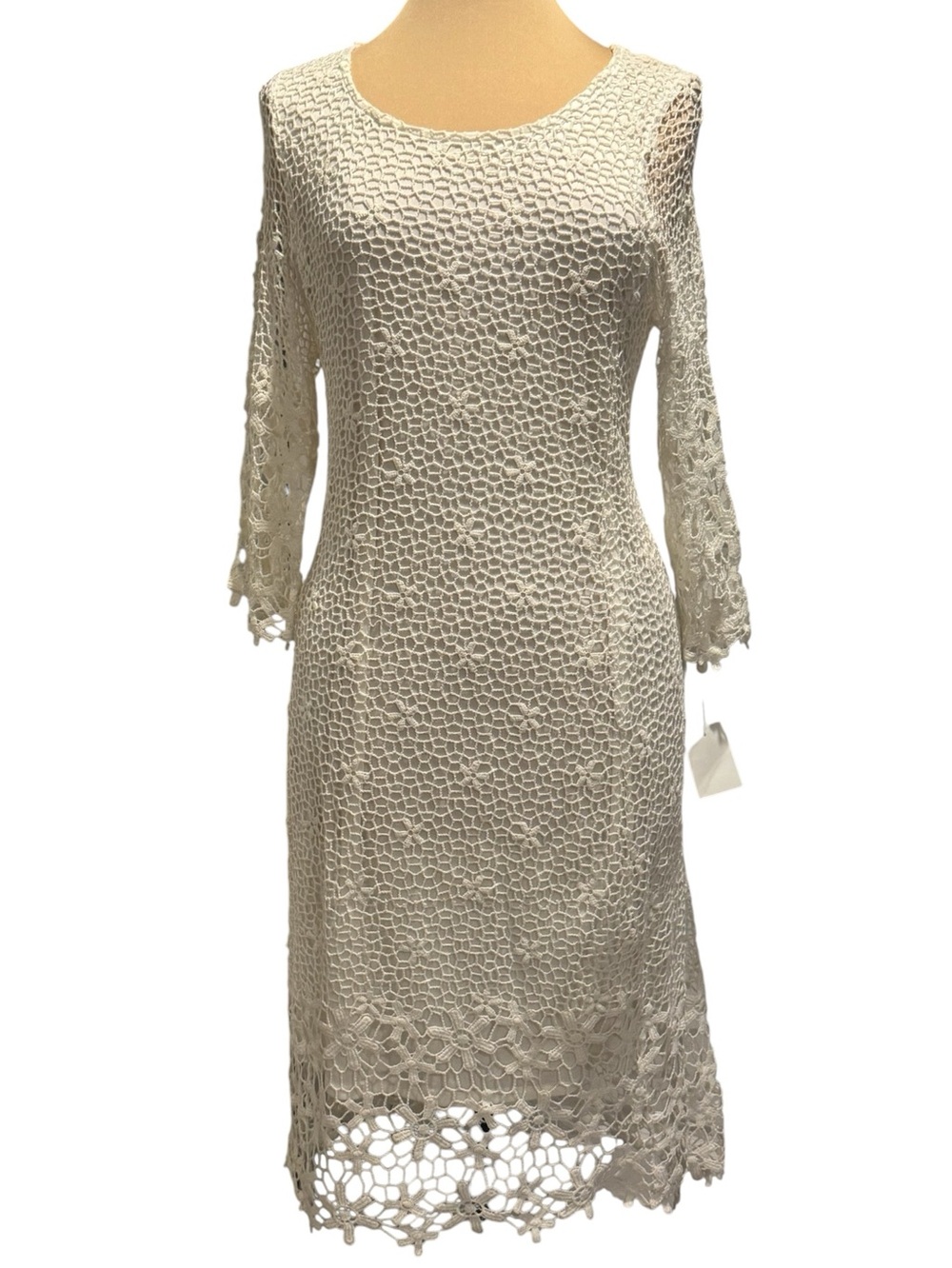 Rabbit Designs Ivory Cream Crocheted Crochet Lace Shift Dress Bride Rehearsal 12
